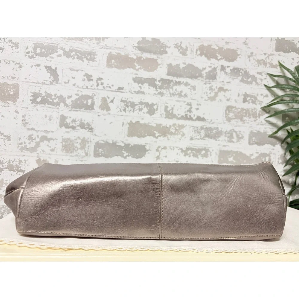 Cole Haan Avery Large Metallic Pewter Hobo Shoulder Bag Y2K Buckle Slouchy